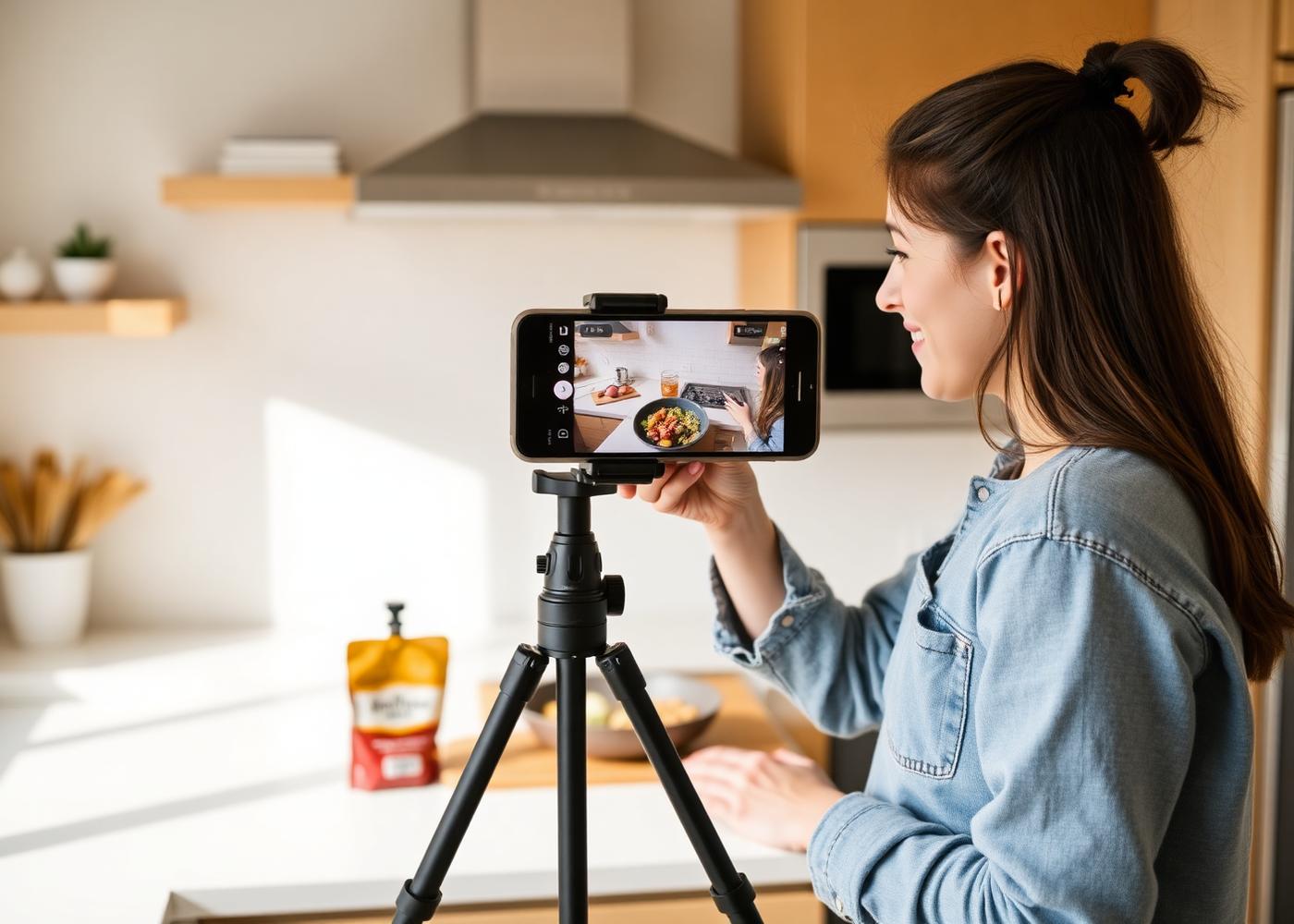 Food creator filming a ten-minute recipe